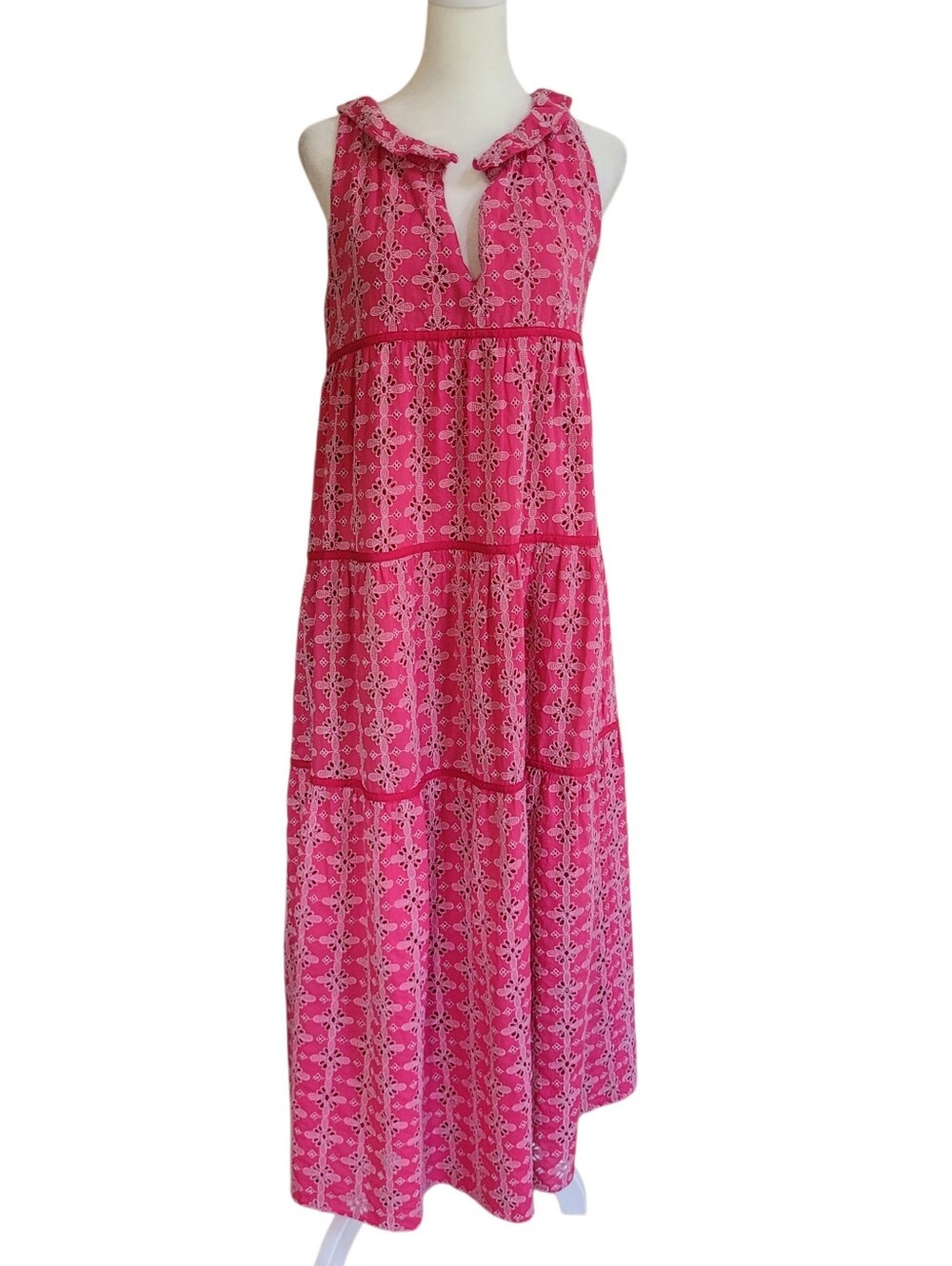 Sundays by We Are Sundays Pink Embroidered Floral Tiered Maxi Dress Size S